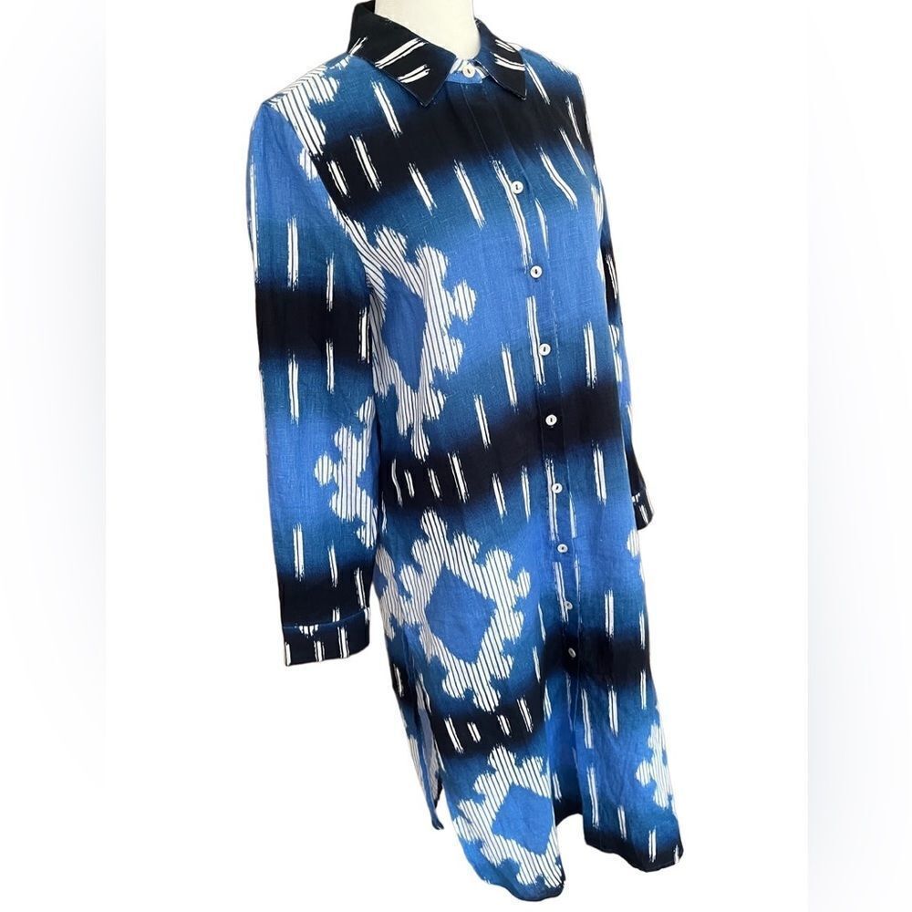 Chico’s Chicos Blue/White Linen Super Ikat Tunic,… - image 8